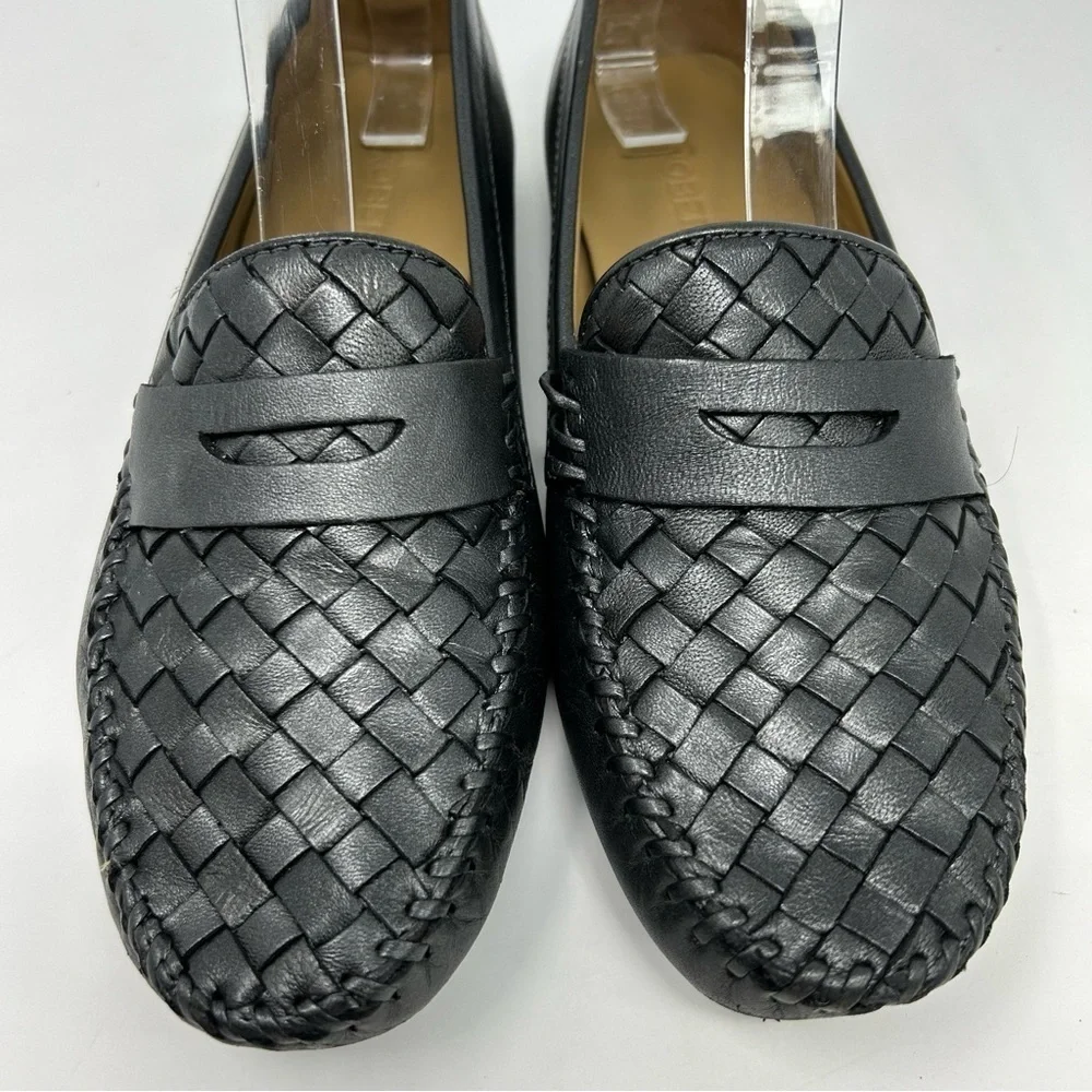 Robert Zur Dark Gray Silver Leather Quality Woven Driving Loafers Size 8.5
